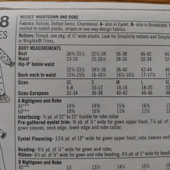 Vintage Victorian Style Nightgown Robe Sewing Pattern XS-M Simplicity 5188 UNCUT - Picture 8 of 11